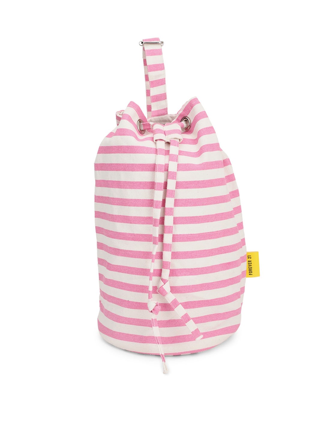 

FOREVER 21 Pink & White Striped Oversized Bucket Hobo Bag