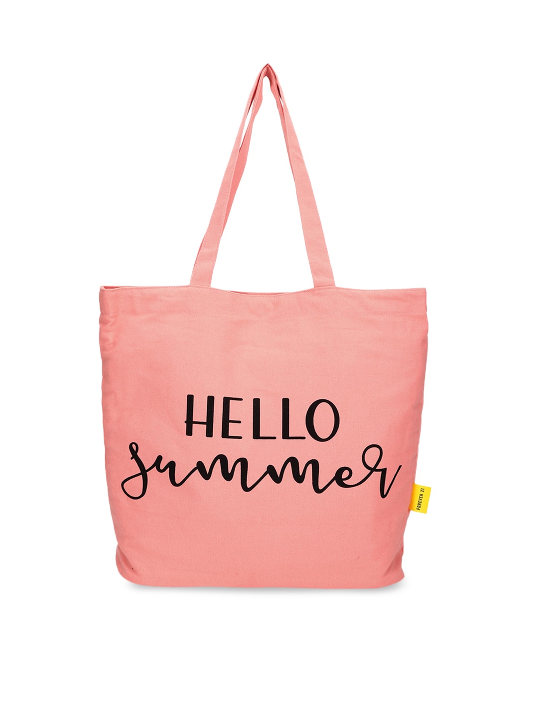 

FOREVER 21 Peach-Coloured Printed Shopper Tote Bag with Cut Work