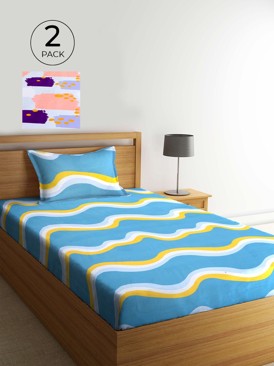 

KLOTTHE Pack of 2 Multicoloured 210 TC Single Bedsheet & Pillow Covers, Multi