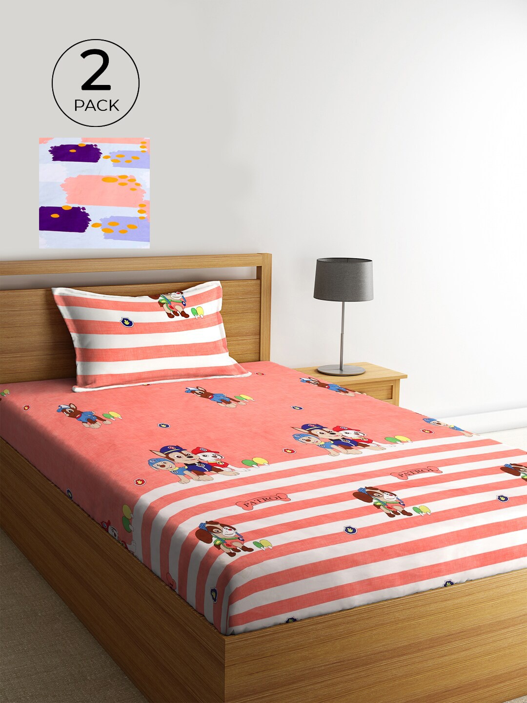 

KLOTTHE Pack of 2 Multicoloured Graphic 210 TC Single Bedsheet & Pillow Covers, Multi