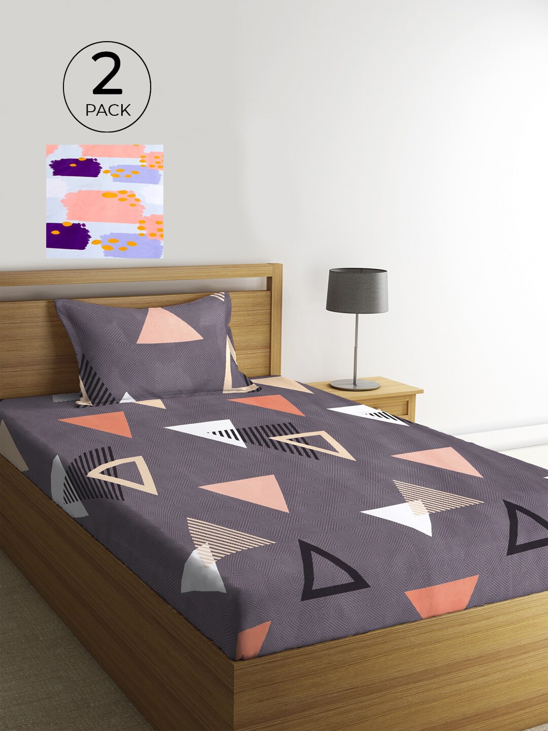 

KLOTTHE Pack of 2 Multicoloured Geometric 210 TC Single Bedsheet & Pillow Covers, Multi