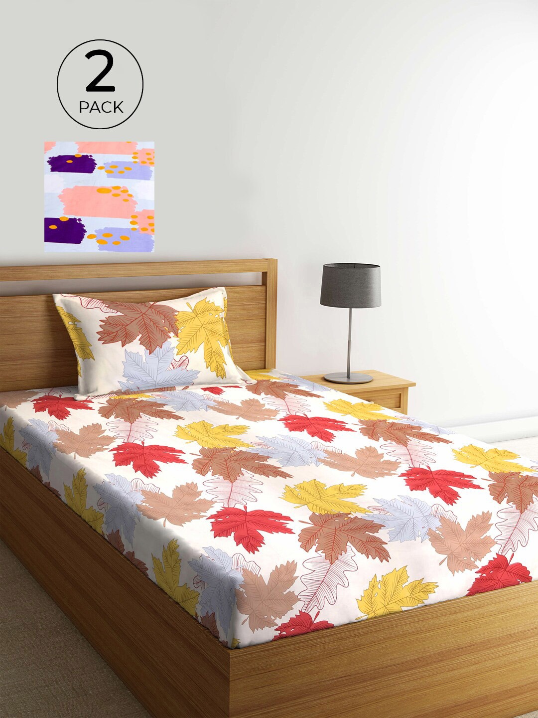 

KLOTTHE Pack of 2 Multicoloured Floral 210 TC Single Bedsheet & Pillow Covers, Multi