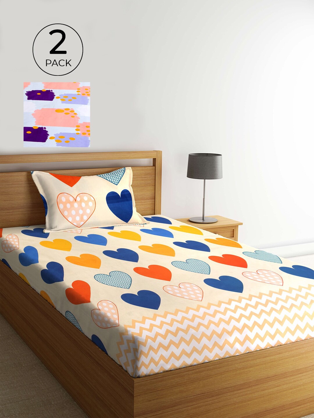 

KLOTTHE Pack of 2 Multicoloured Cartoon Characters 210 TC Single Bedsheet & Pillow Covers, Multi