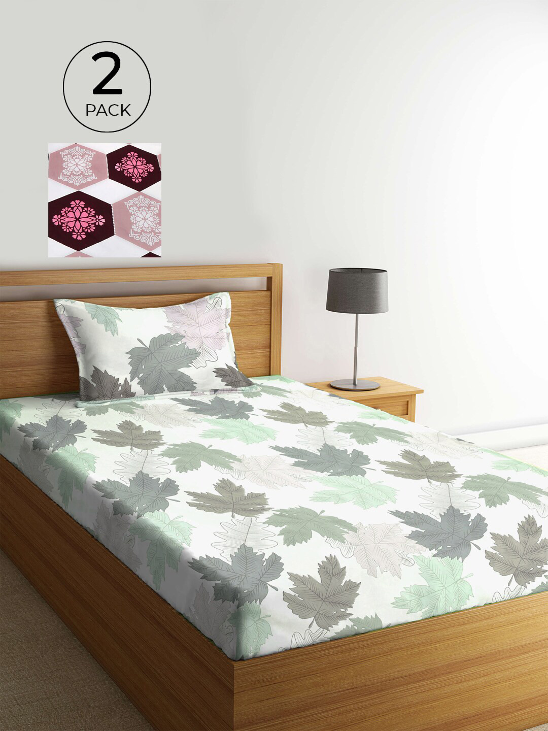 

KLOTTHE Pack of 2 Multicoloured Floral 210 TC Single Bedsheet & Pillow Covers, Multi