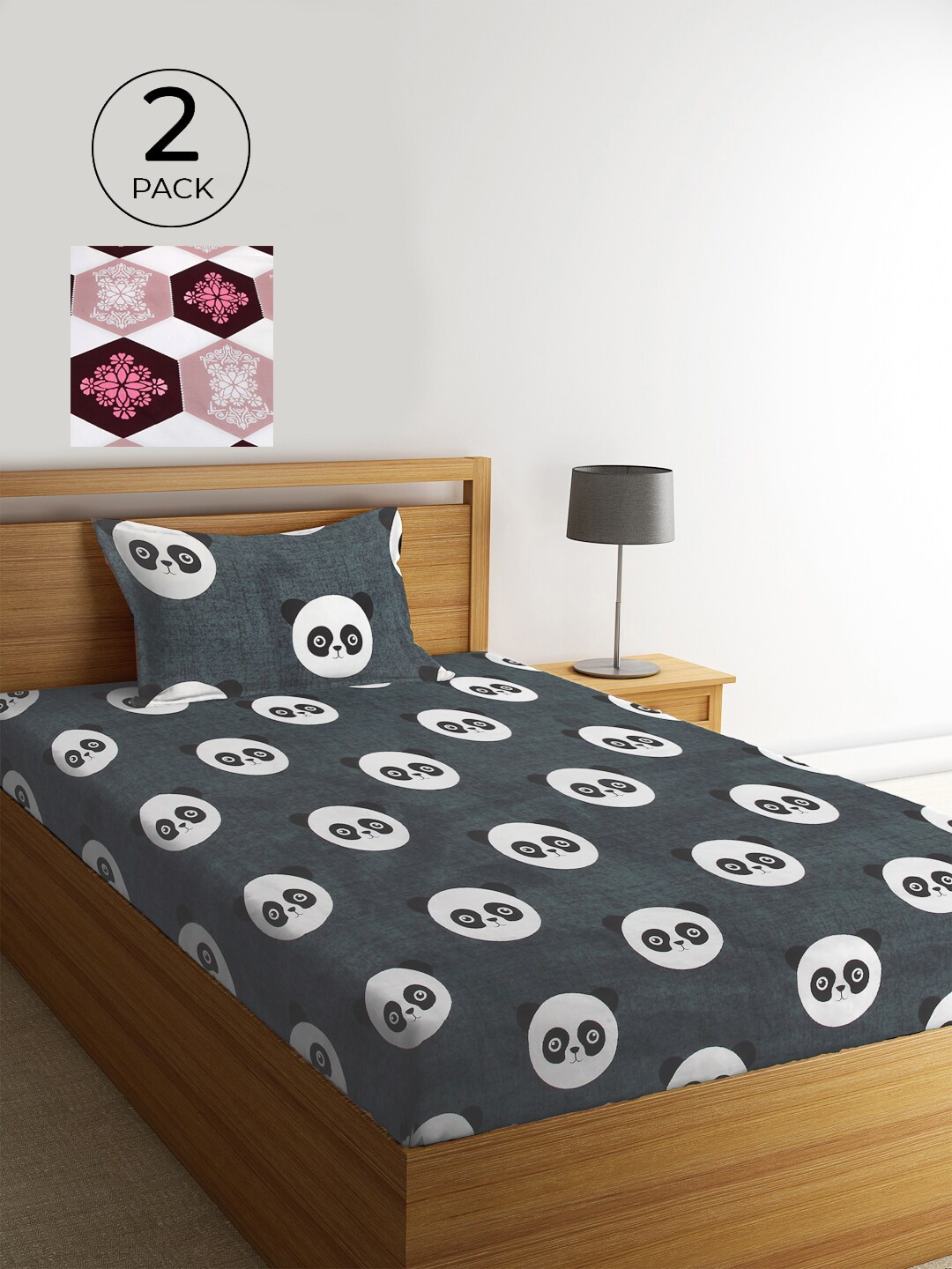 

KLOTTHE Pack of 2 Multicoloured Cartoon Characters 210 TC Single Bedsheet & Pillow Covers, Multi
