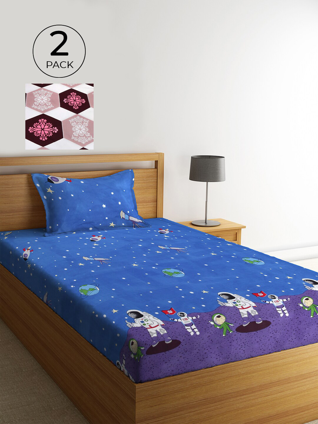 

KLOTTHE Pack of 2 Multicoloured Cartoon Characters 210 TC Single Bedsheet & Pillow Covers, Multi