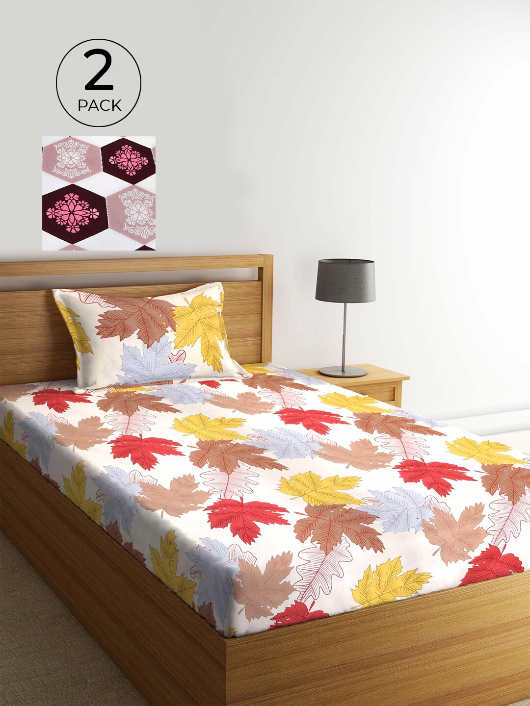 

KLOTTHE Pack of 2 Multicoloured Floral 210 TC Single Bedsheet & Pillow Covers, Multi
