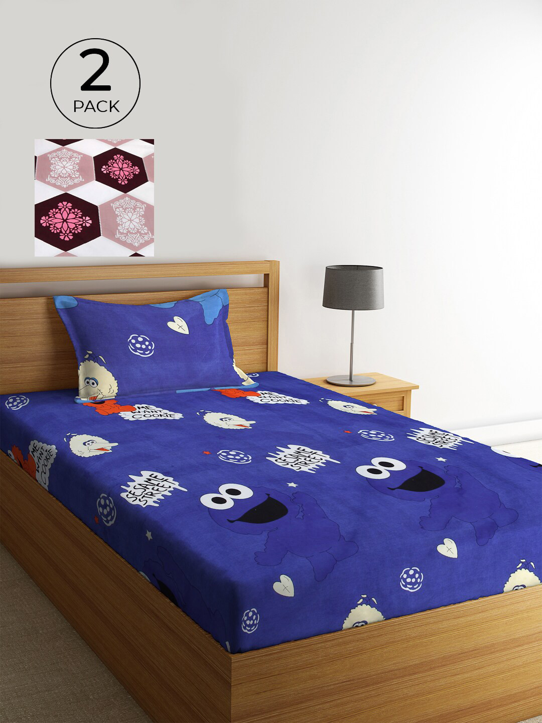 

KLOTTHE Pack of 2 Multicoloured Cartoon Characters 210 TC Single Bedsheet & Pillow Covers, Multi
