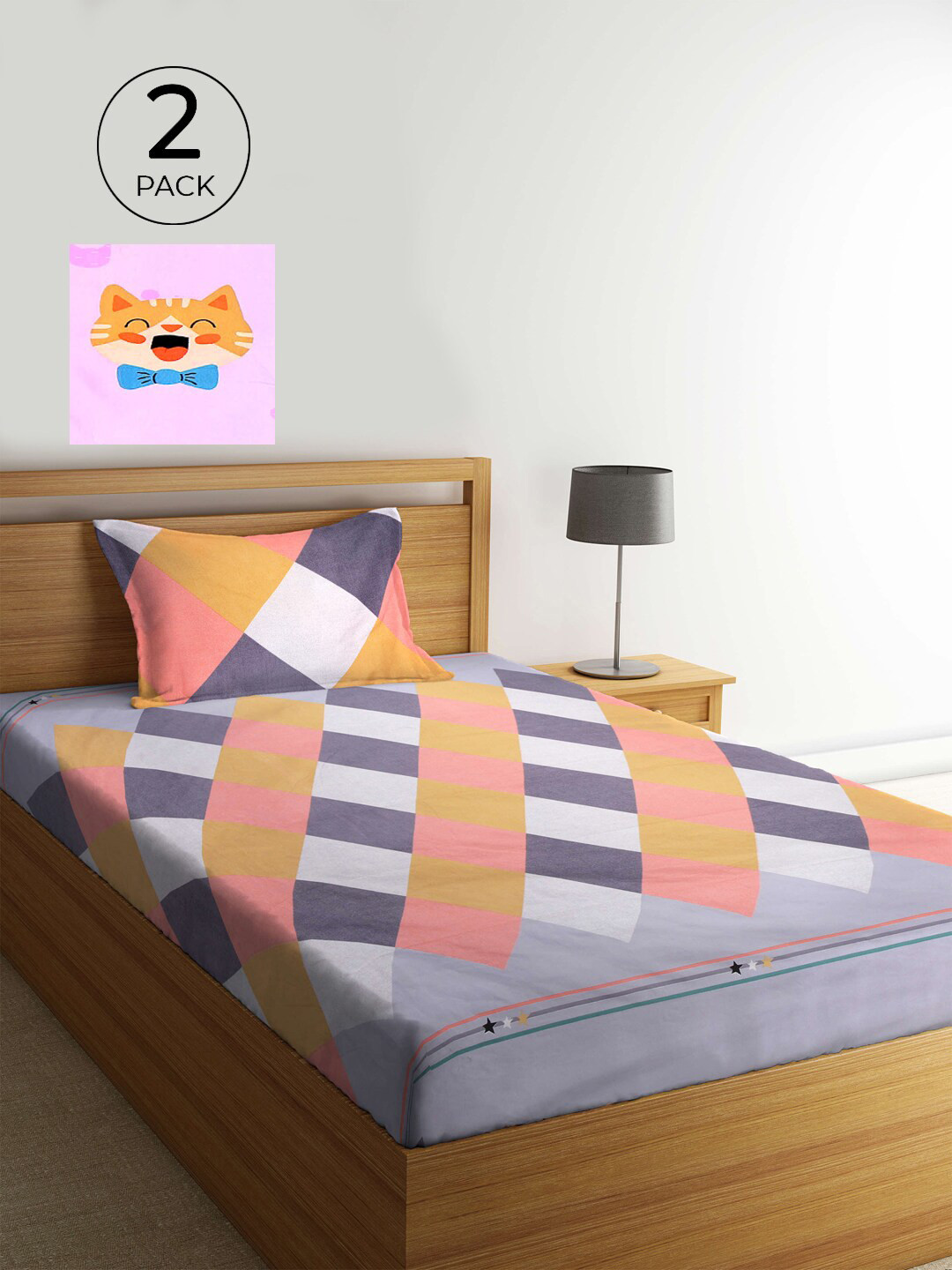 

KLOTTHE Pack of 2 Multicoloured Geometric 210 TC Single Bedsheet with Pillow Covers, Multi