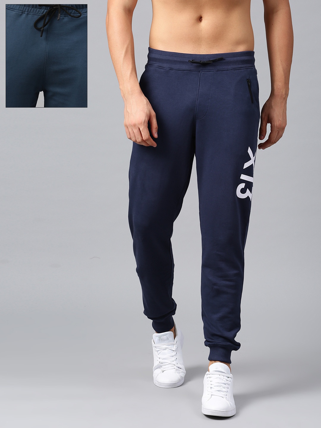 

HRX by Hrithik Roshan Men Pack of Navy Pure Cotton Joggers & Athleisure Track Pants, Navy blue