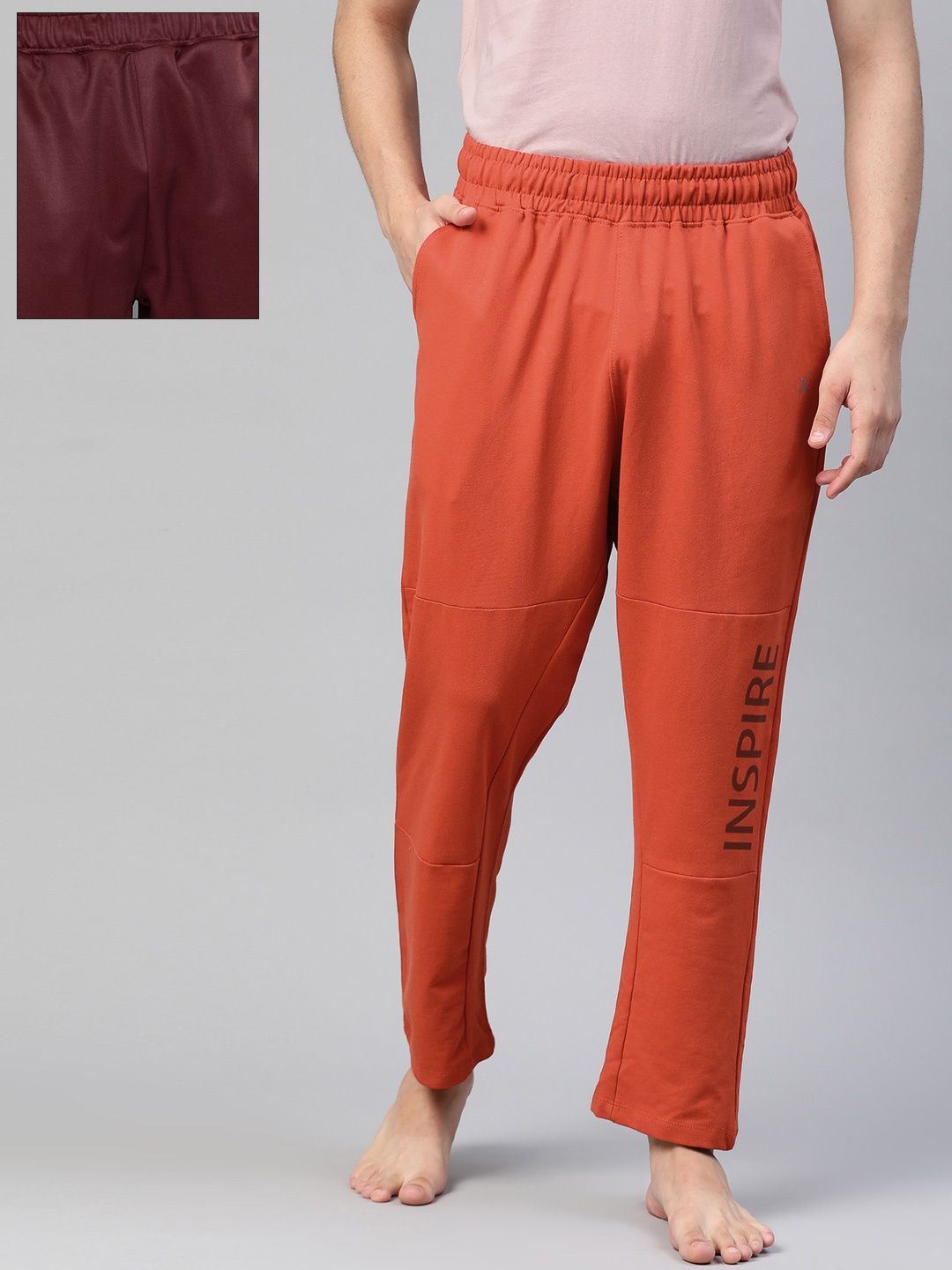 

HRX by Hrithik Roshan Men Pack of Training Joggers & Organic Cotton Yoga Track Pants, Maroon