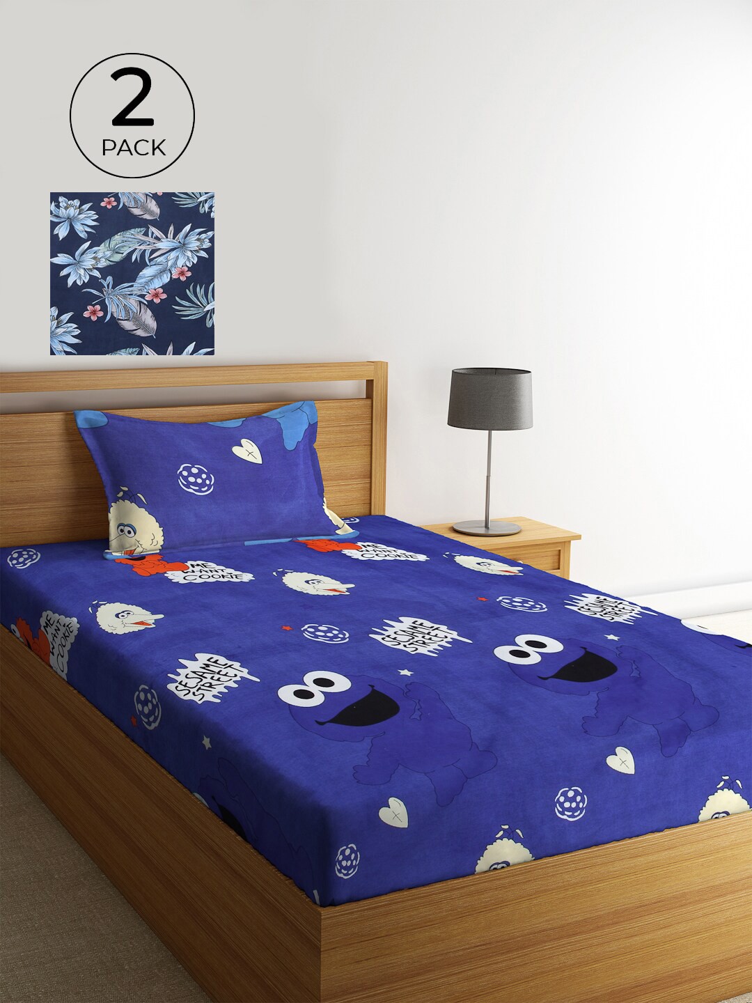 

KLOTTHE Blue & Red Floral 210 TC 2 Single Bedsheet with 2 Pillow Covers