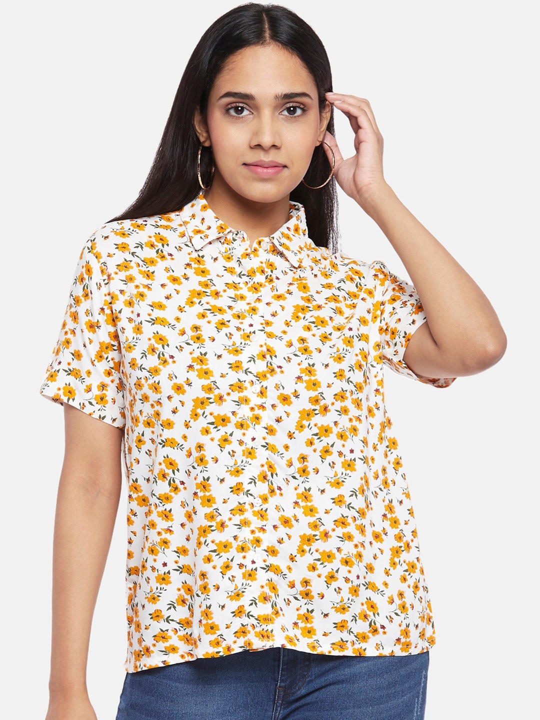 

Honey by Pantaloons Women Off White and Yellow Floral Printed Casual Shirt