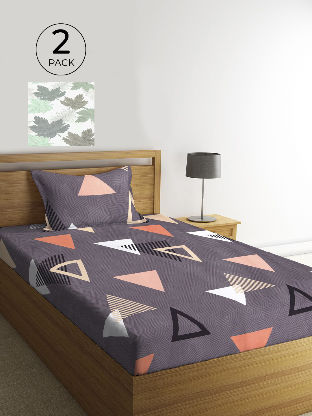 

KLOTTHE White & Grey Geometric 210 TC 2 Single Bedsheet with 2 Pillow Covers