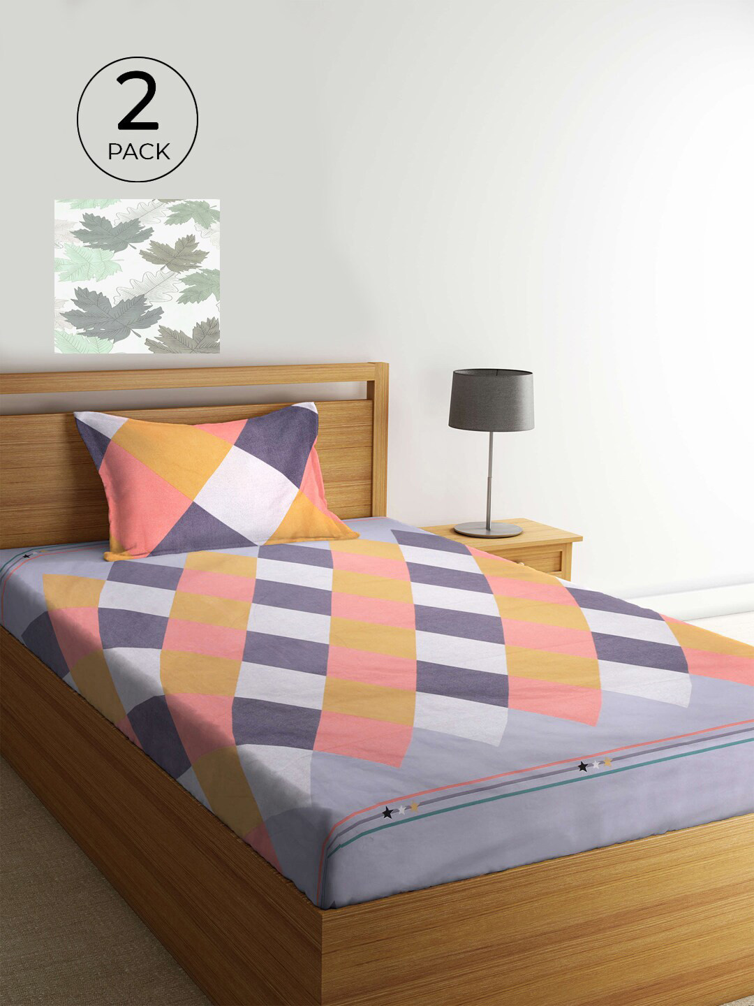 

KLOTTHE White & Grey Geometric 210 TC 2 Single Bedsheet with 2 Pillow Covers