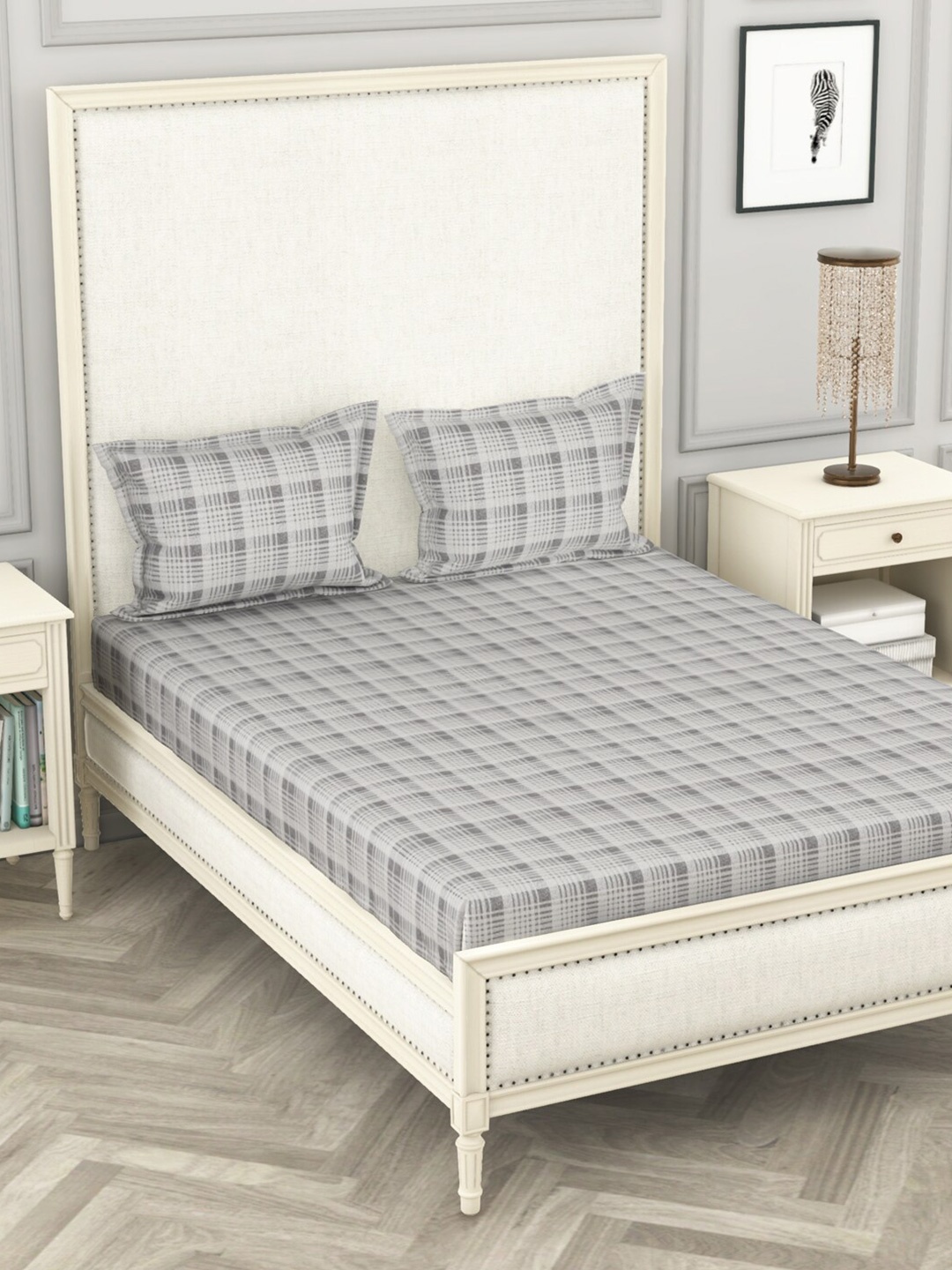 

KOPA Grey Geometric 110 TC Queen Bedsheet with 2 Pillow Covers