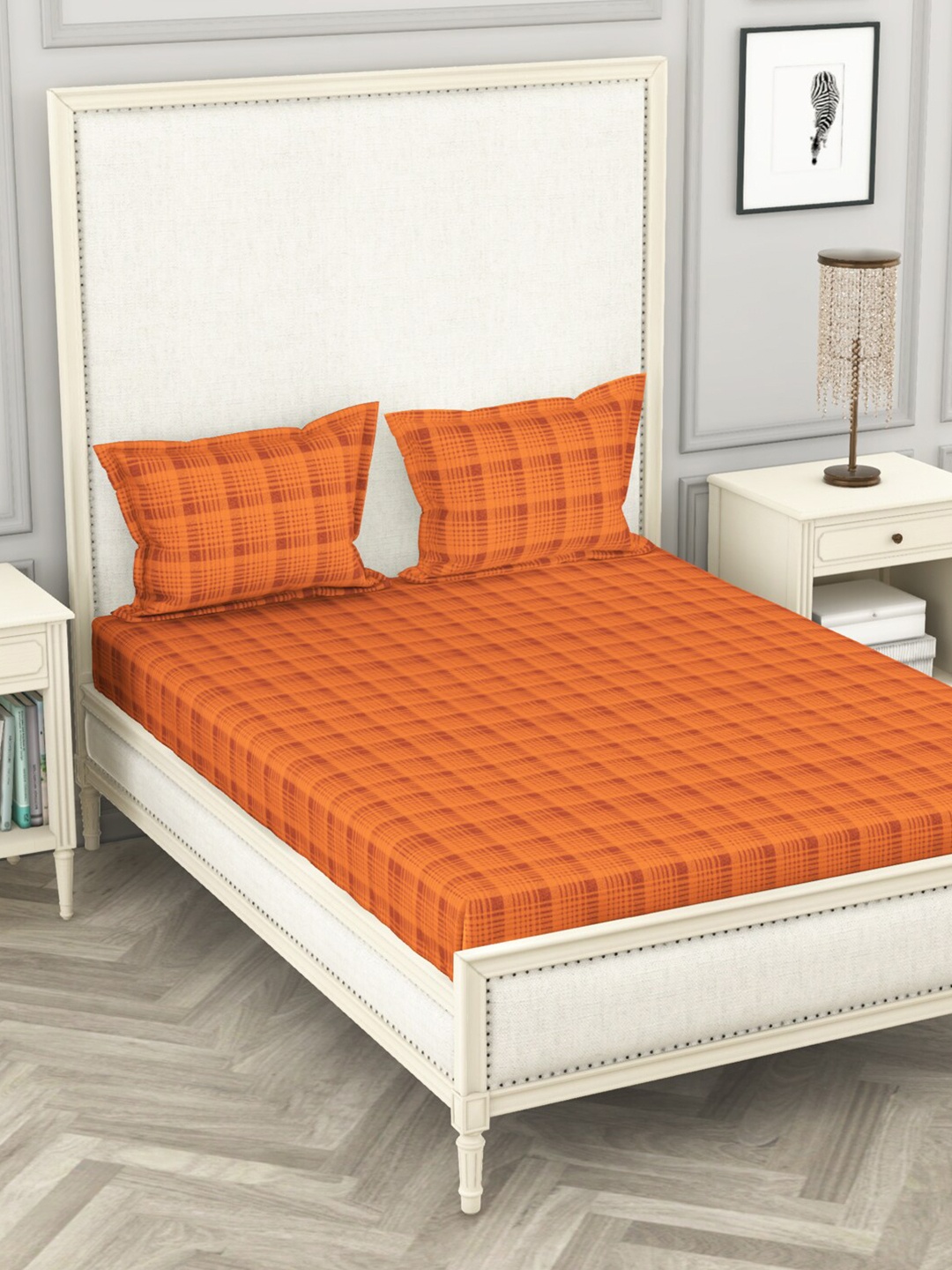 

BIANCA Rust Orange Geometric 110 TC Queen Bedsheet with 2 Pillow Covers