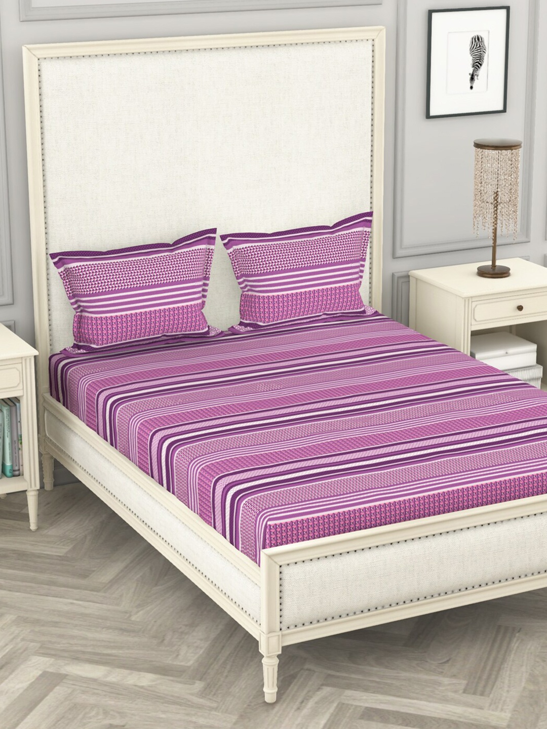 

BIANCA Purple Geometric 110 TC Queen Bedsheet with 2 Pillow Covers