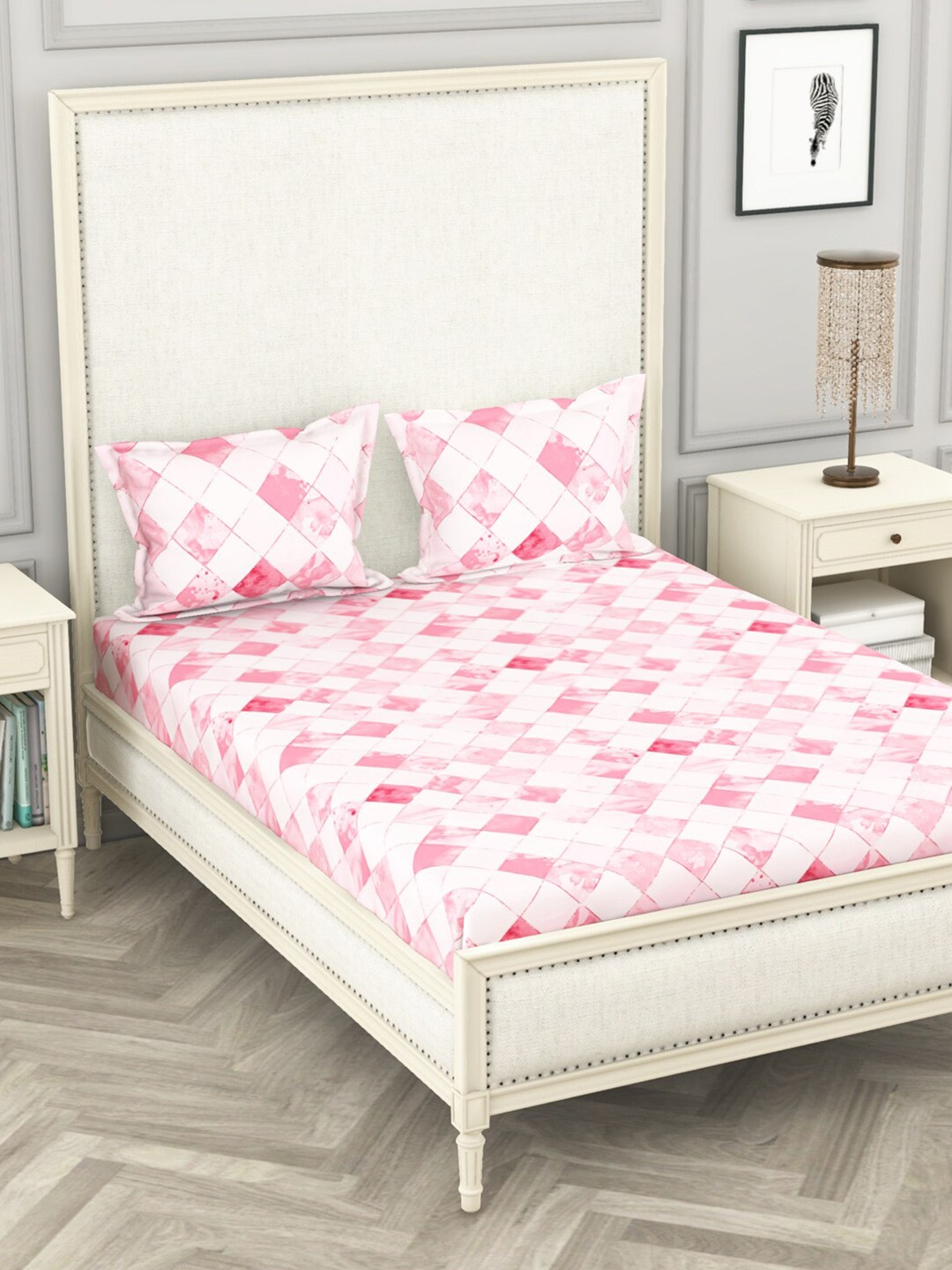 

BIANCA Pink Geometric 110 TC Queen Bedsheet with 2 Pillow Covers