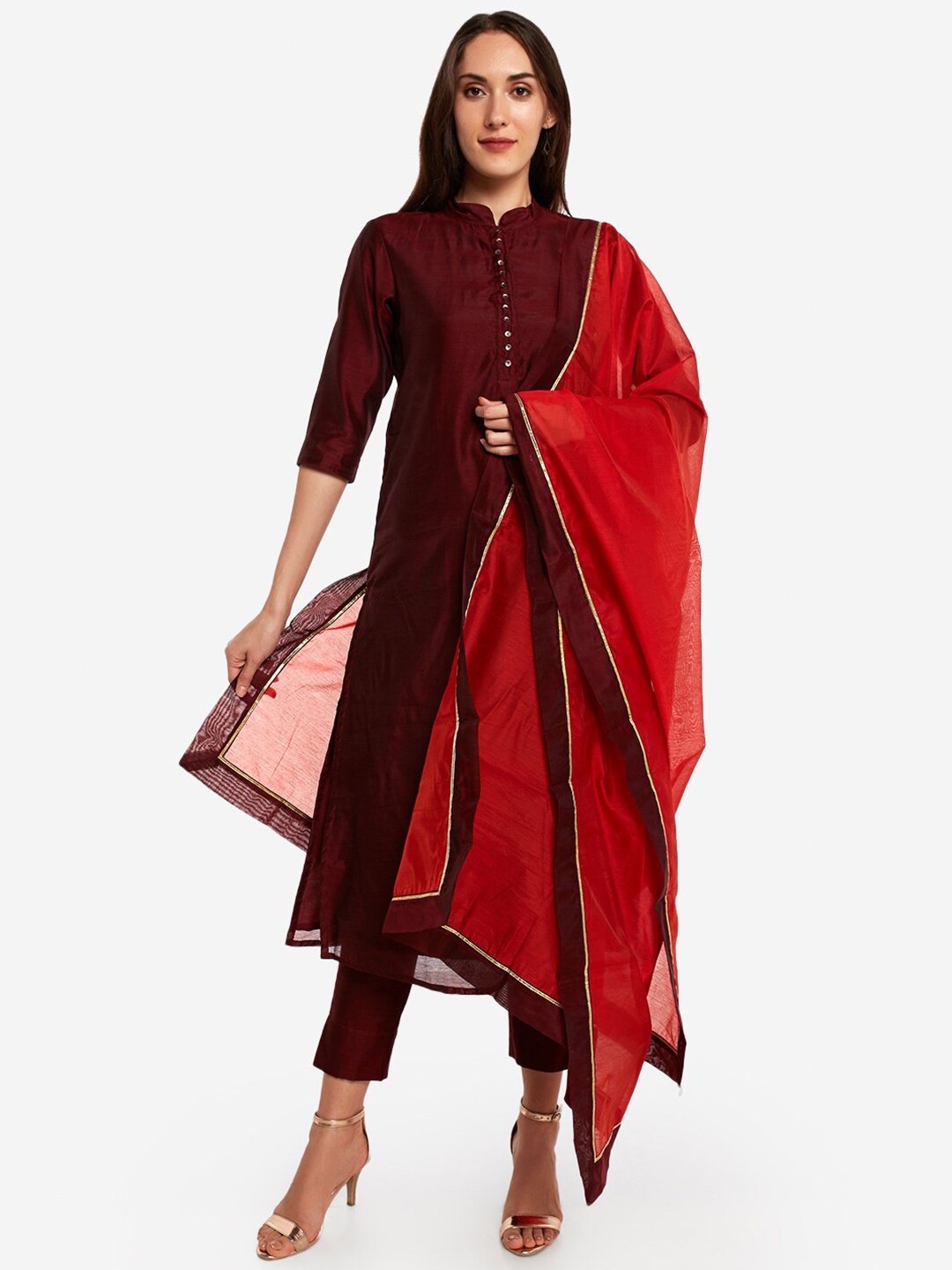 

Desi Weavess Orange & Red Art Silk Dupatta