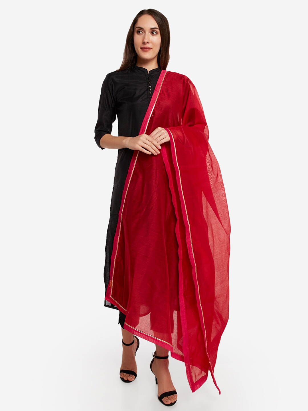 

Desi Weavess Red Art Silk Dupatta