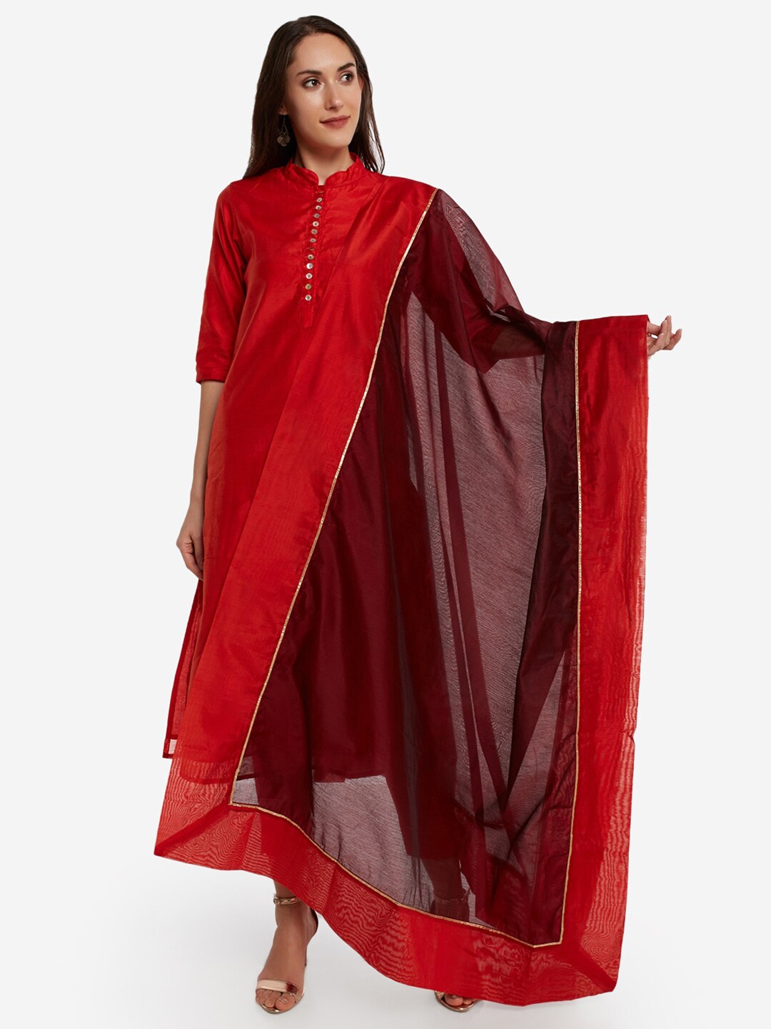 

Desi Weavess Maroon Art Silk Dupatta