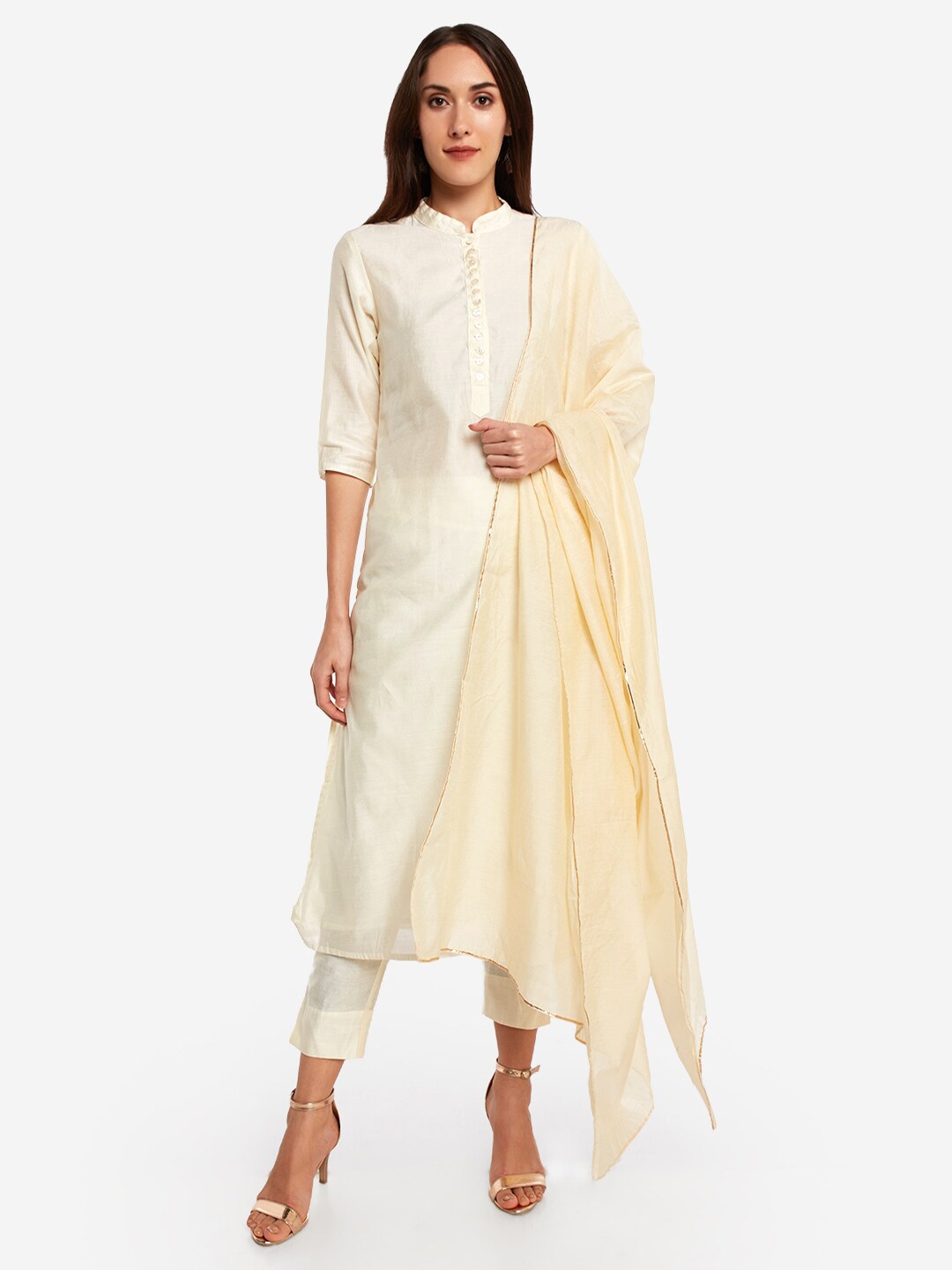 

Desi Weavess Women Cream-Coloured Solid Art Silk Dupatta