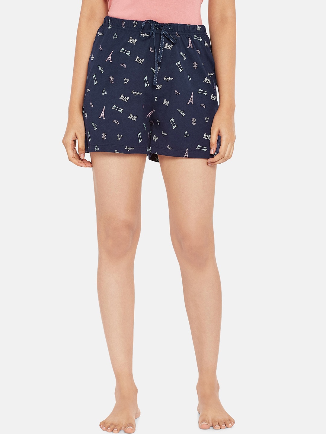 

Dreamz by Pantaloons Women Navy Blue & White Printed Pure Cotton Lounge Shorts