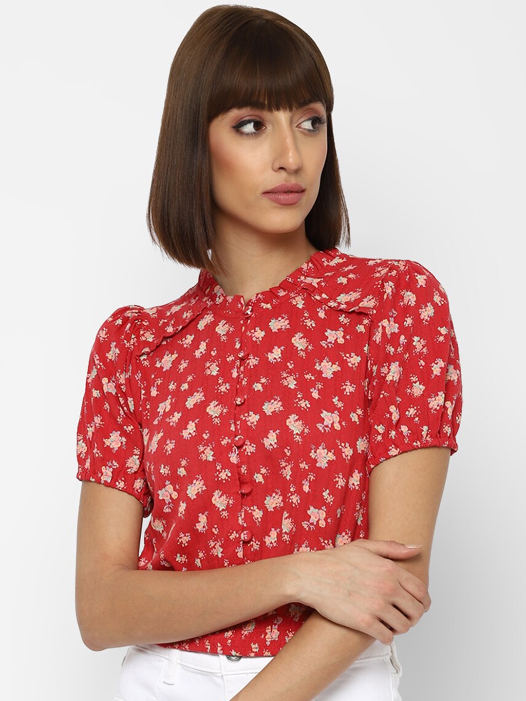 

AMERICAN EAGLE OUTFITTERS Red Floral Printed Regular Top