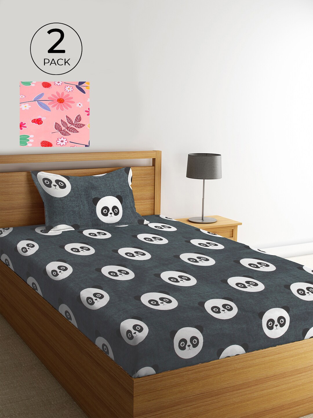 

KLOTTHE Pink & Grey Floral 210 TC 2 Single Bedsheet with 2 Pillow Covers