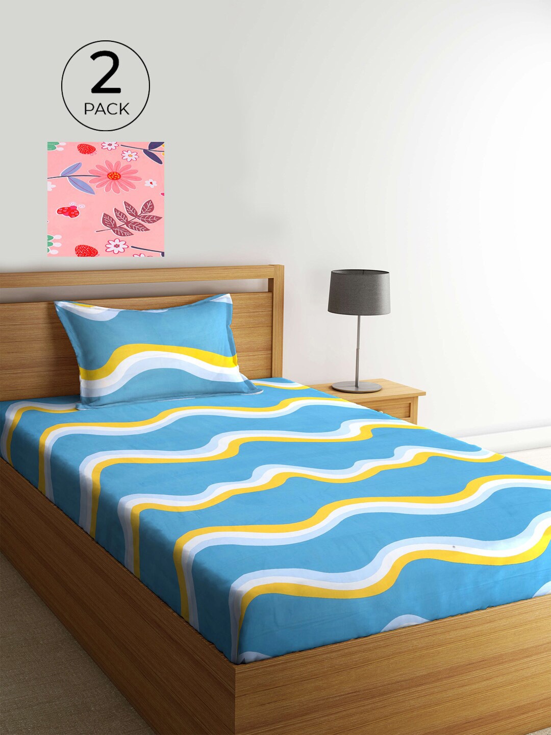 

KLOTTHE Blue & Pink Floral 210 TC 2 Single Bedsheet with 2 Pillow Covers
