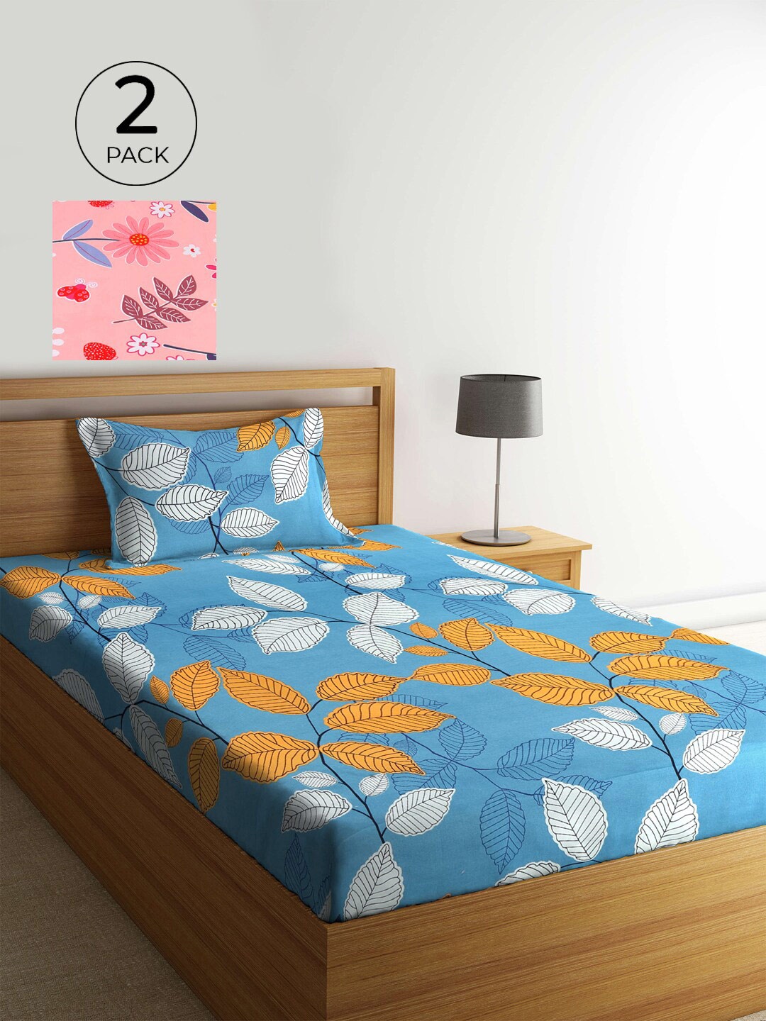 

KLOTTHE Blue & Pink Floral 210 TC 2 Single Bedsheet with 2 Pillow Covers