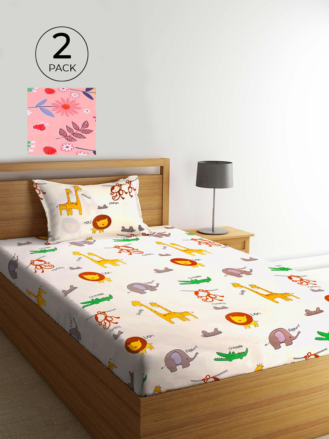 

KLOTTHE Pink & White Floral 210 TC 2 Single Bedsheet with 2 Pillow Covers