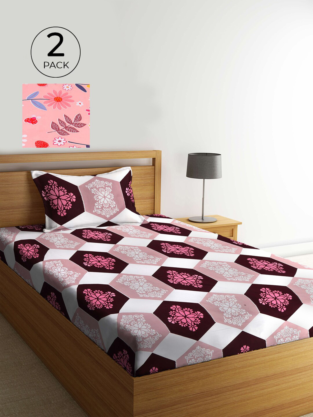 

KLOTTHE Pink & White Floral 210 TC 2 Single Bedsheet with 2 Pillow Covers