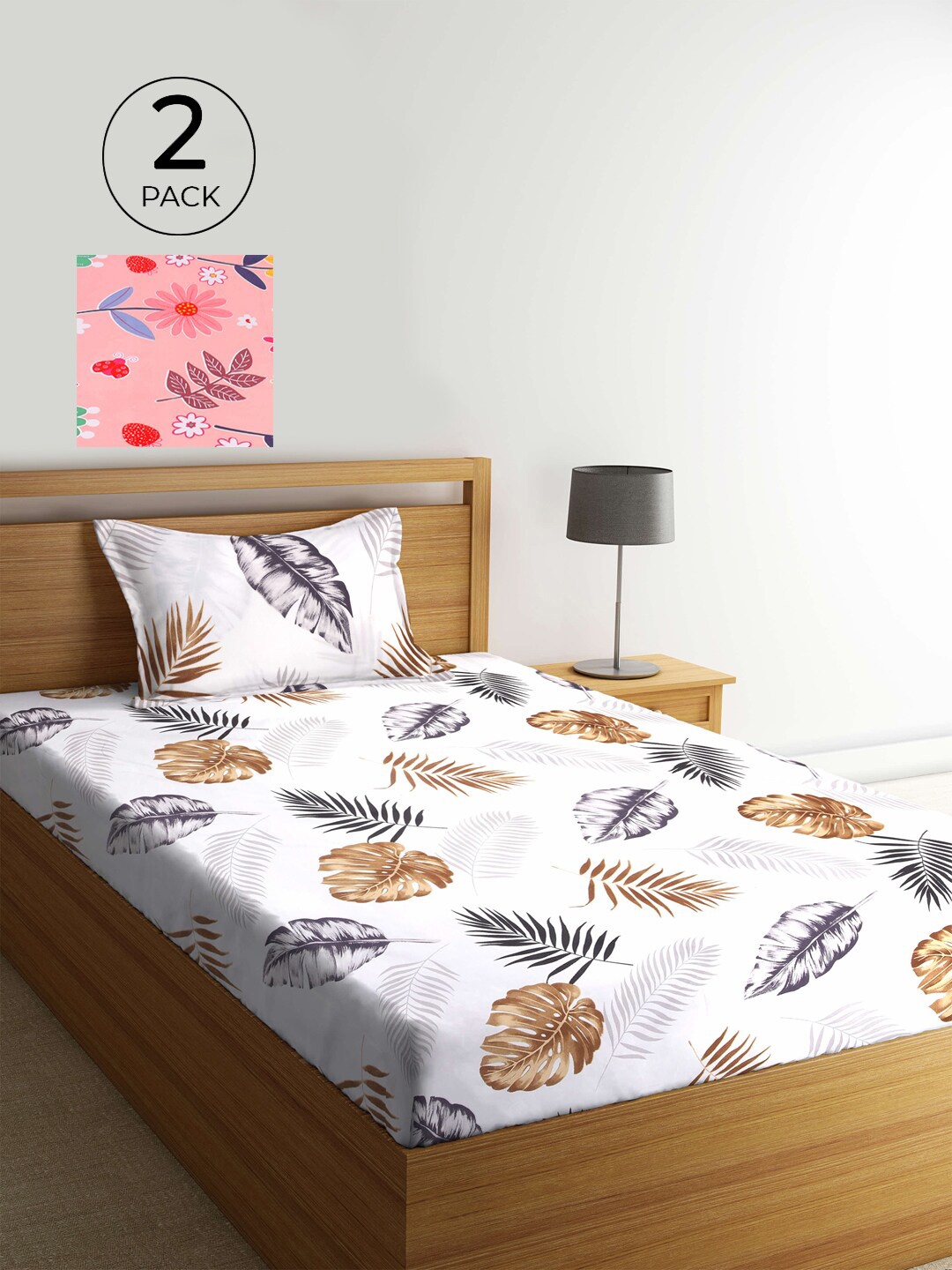 

KLOTTHE White & Pink Floral 210 TC 2 Single Bedsheet with 2 Pillow Covers