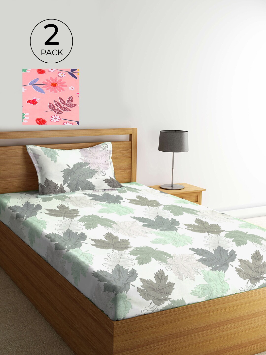 

KLOTTHE Pink & White Floral 210 TC 2 Single Bedsheet with 2 Pillow Covers