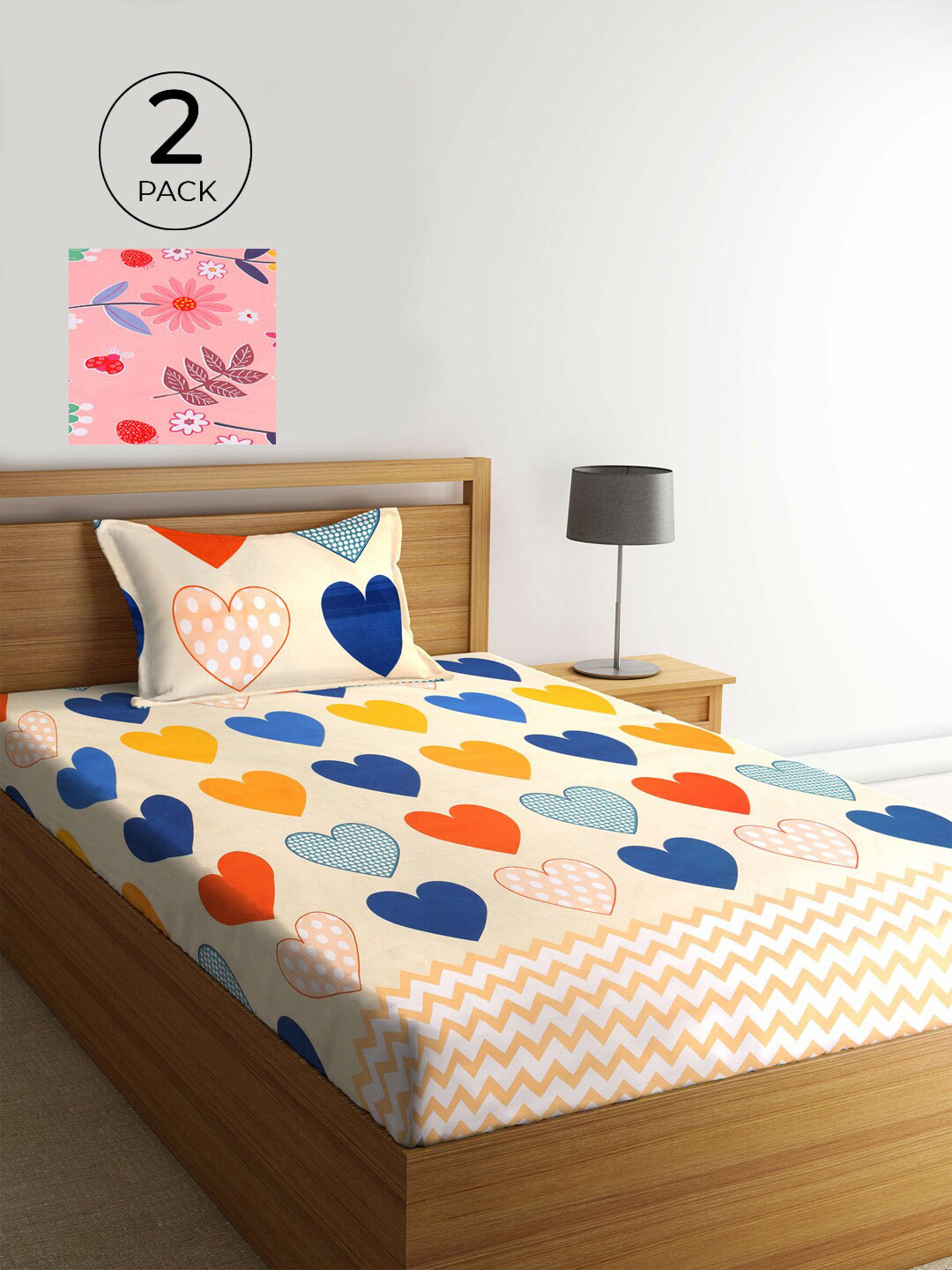 

KLOTTHE Pink & Yellow Floral 210 TC 2 Single Bedsheet with 2 Pillow Covers