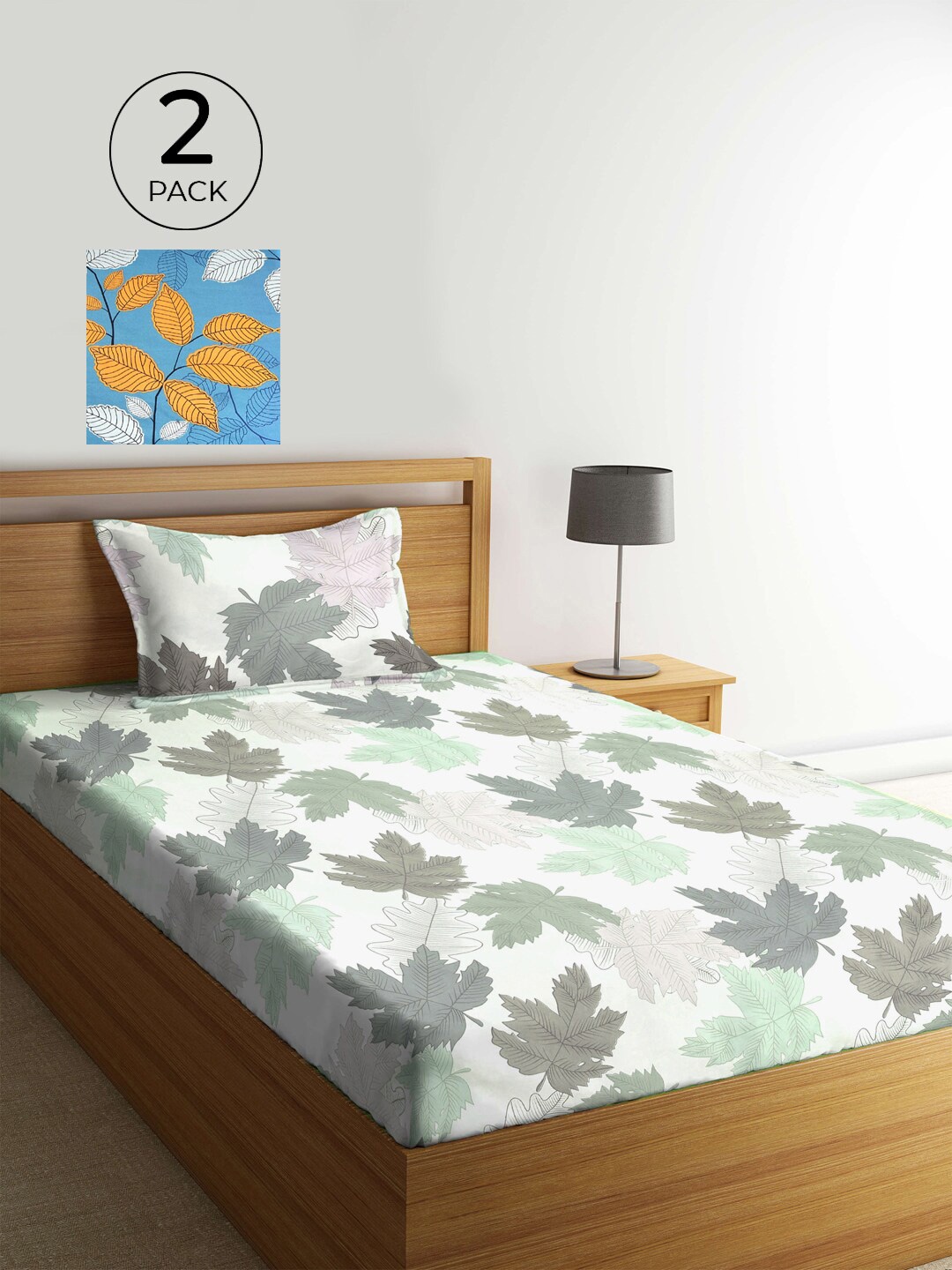 

KLOTTHE White & Blue Floral 210 TC 2 Single Bedsheet with 2 Pillow Covers