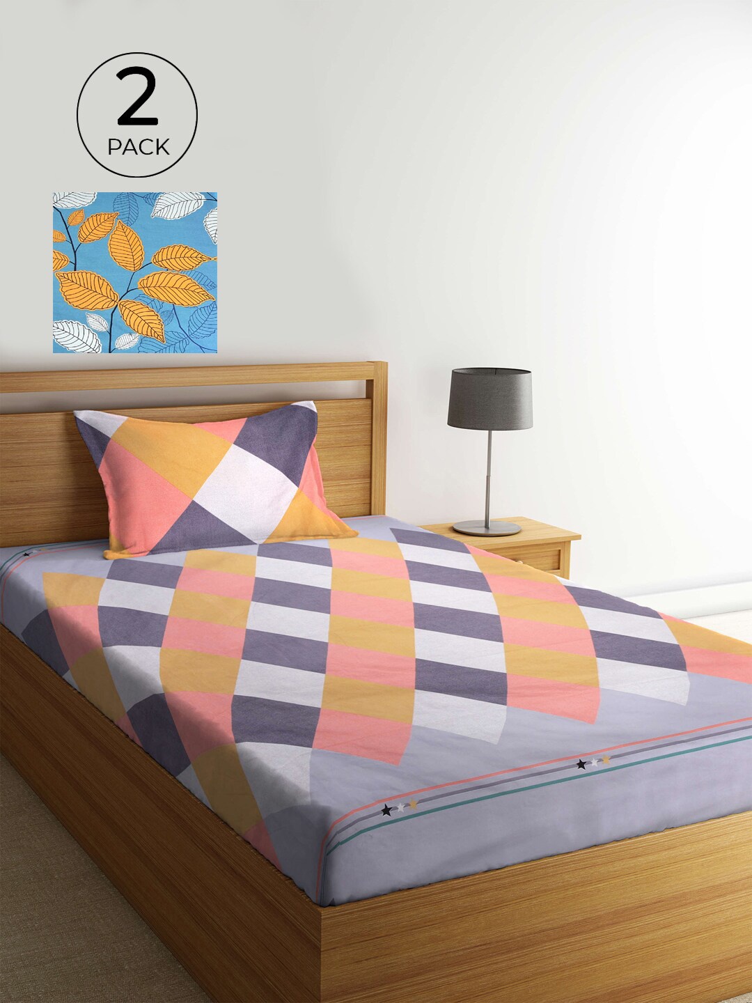 

KLOTTHE Blue & Purple Geometric 210 TC 2 Single Bedsheet with 2 Pillow Covers