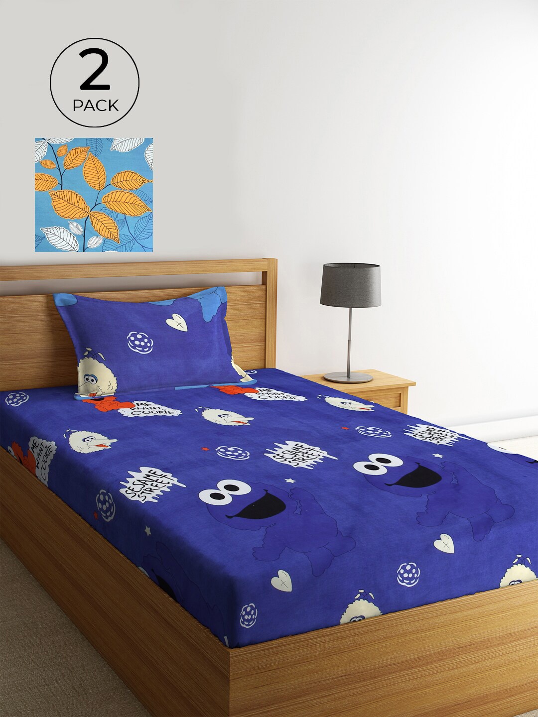 

KLOTTHE Blue & White Cartoon Characters 210 TC 2 Single Bedsheet with 2 Pillow Covers