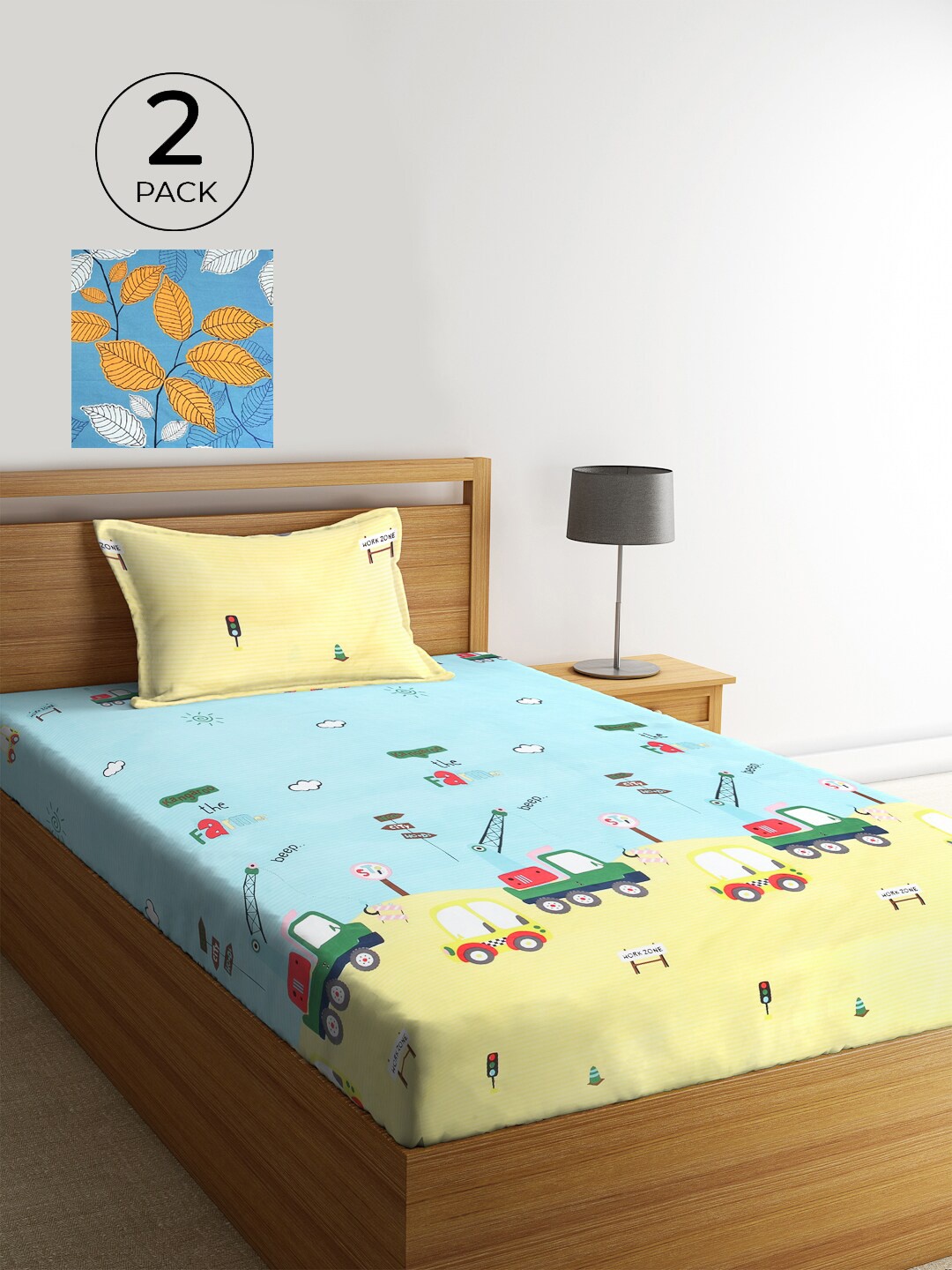 

KLOTTHE Blue & Yellow Graphic 210 TC 2 Single Bedsheet with 2 Pillow Covers