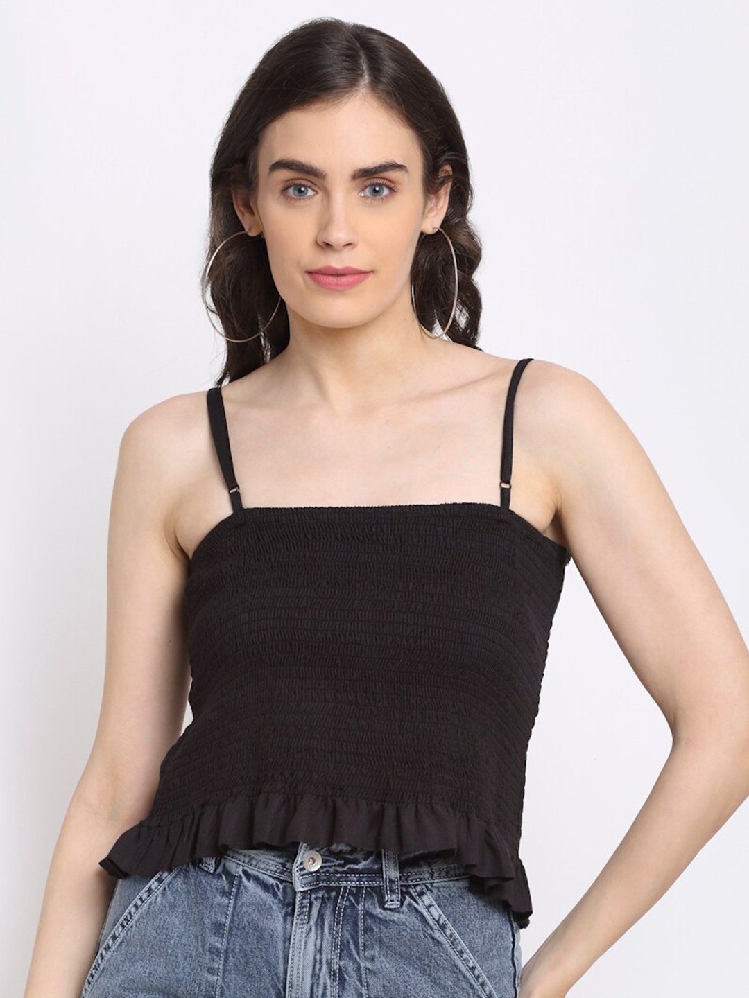 

NEUDIS Black Smocked Fitted Top