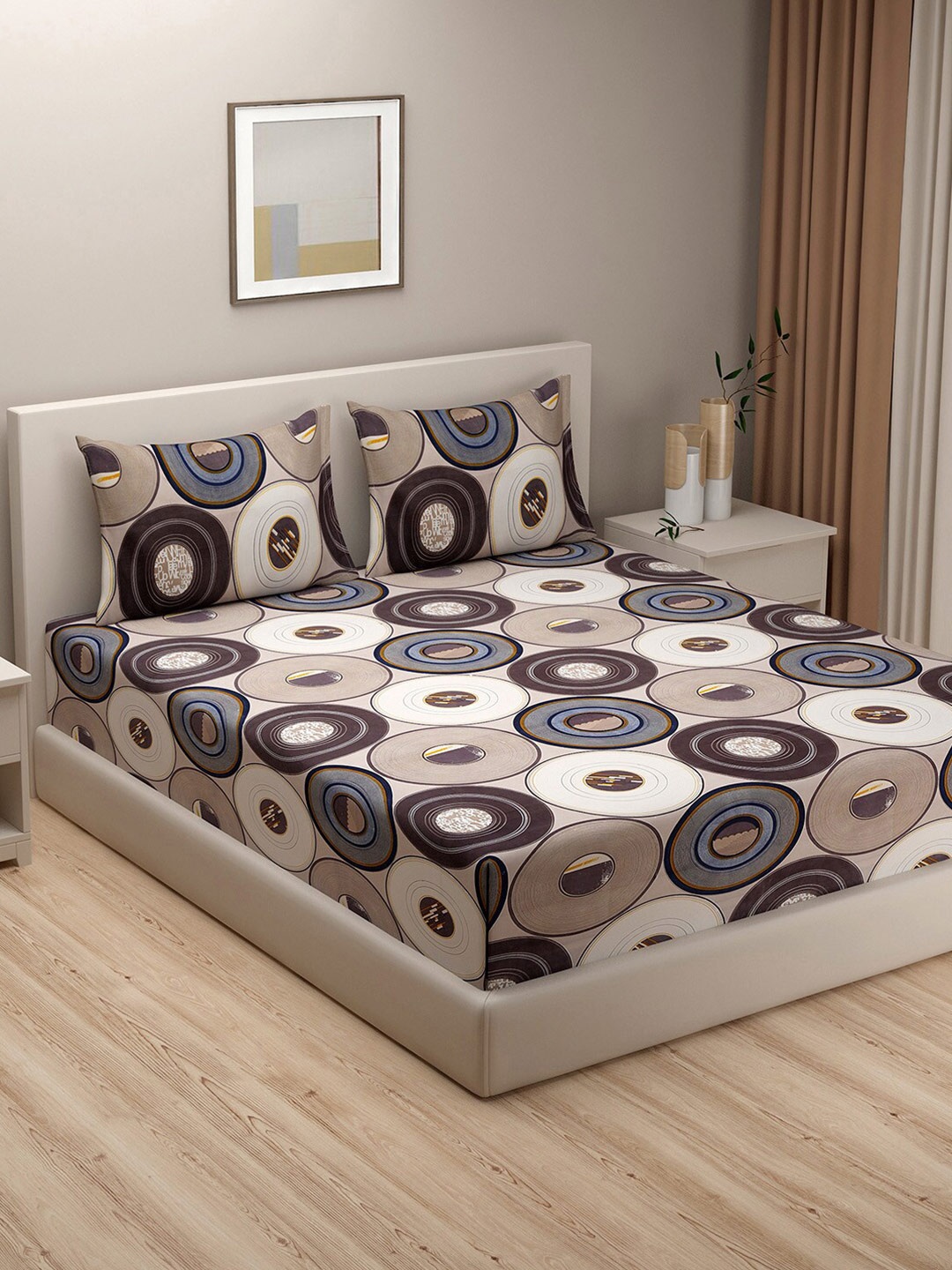 

SWAYAM Brown & Blue Geometric 180 TC King Bedsheet with 2 Pillow Covers