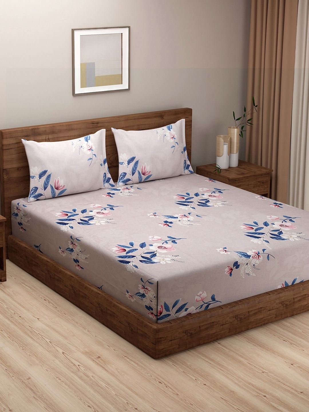 

SWAYAM Grey & White Floral 180 TC King Bedsheet with 2 Pillow Covers