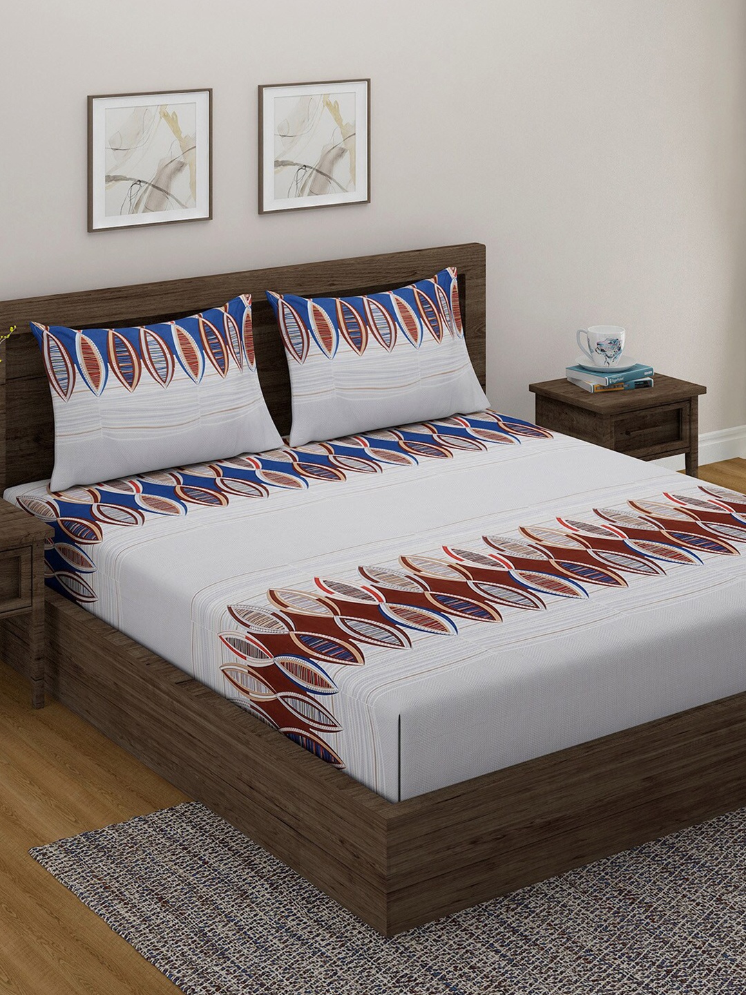

SWAYAM Grey & Blue Geometric 180 TC King Bedsheet with 2 Pillow Covers
