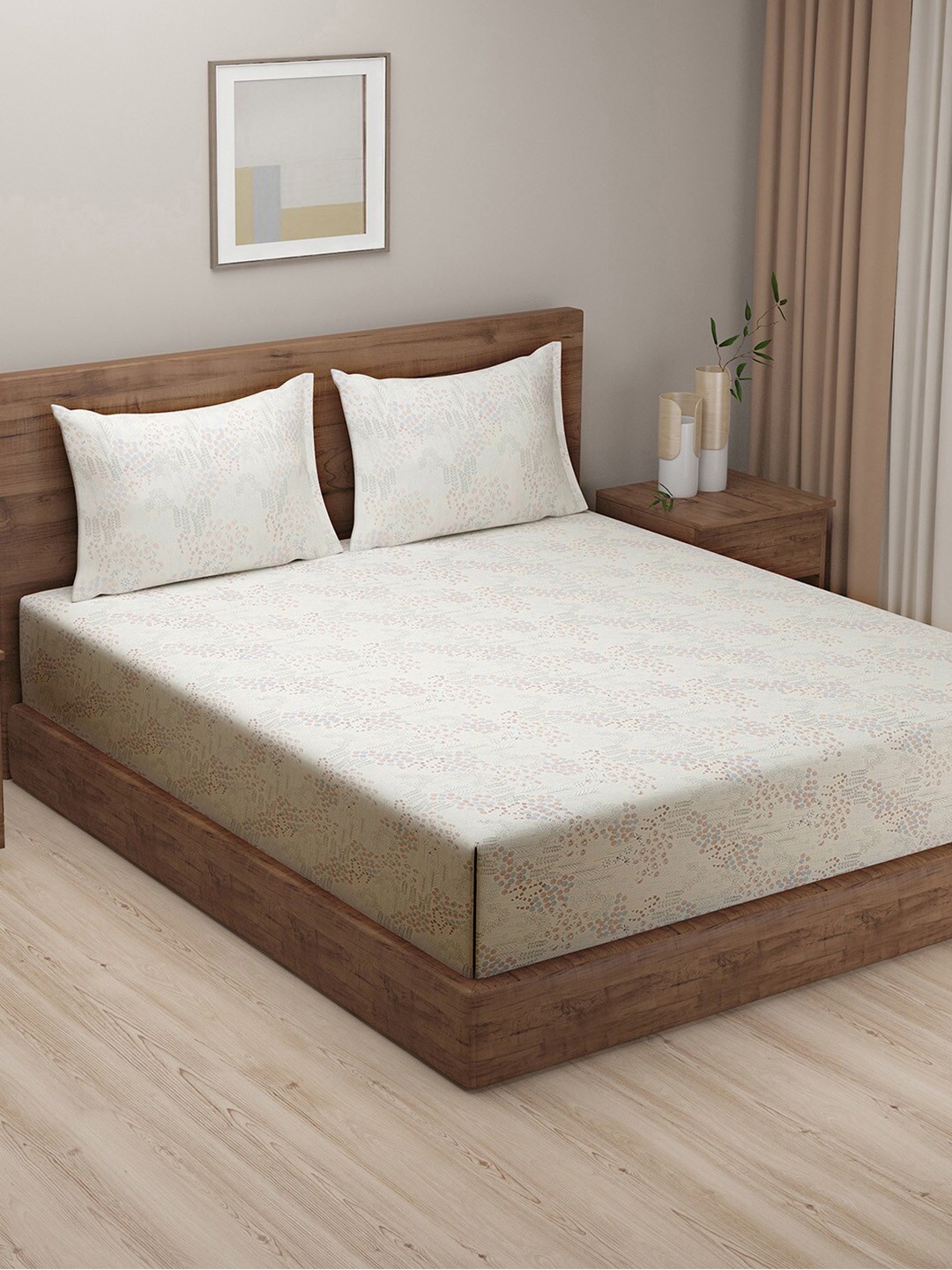 

SWAYAM Beige & Grey Floral 180 TC King Bedsheet with 2 Pillow Covers