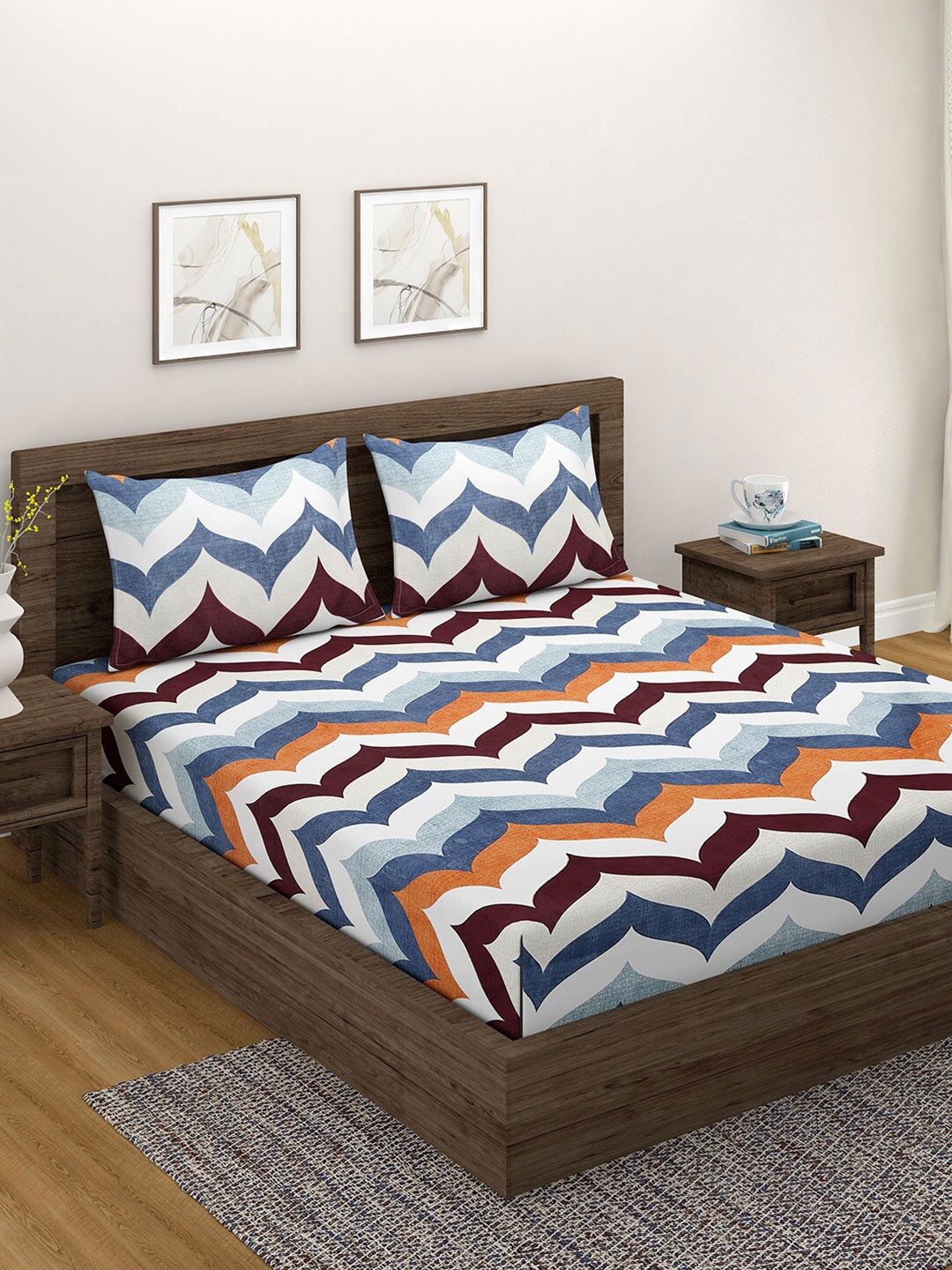 

SWAYAM Multicoloured Geometric 180 TC King Bedsheet with 2 Pillow Covers, Multi