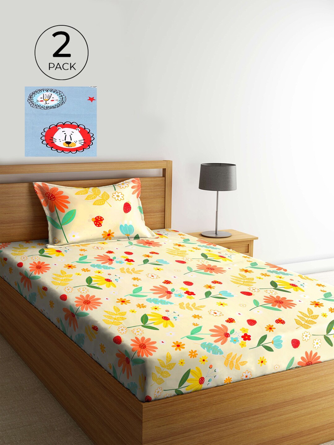 

KLOTTHE Beige & Orange Floral 210 TC 2 Single Bedsheet with 2 Pillow Covers