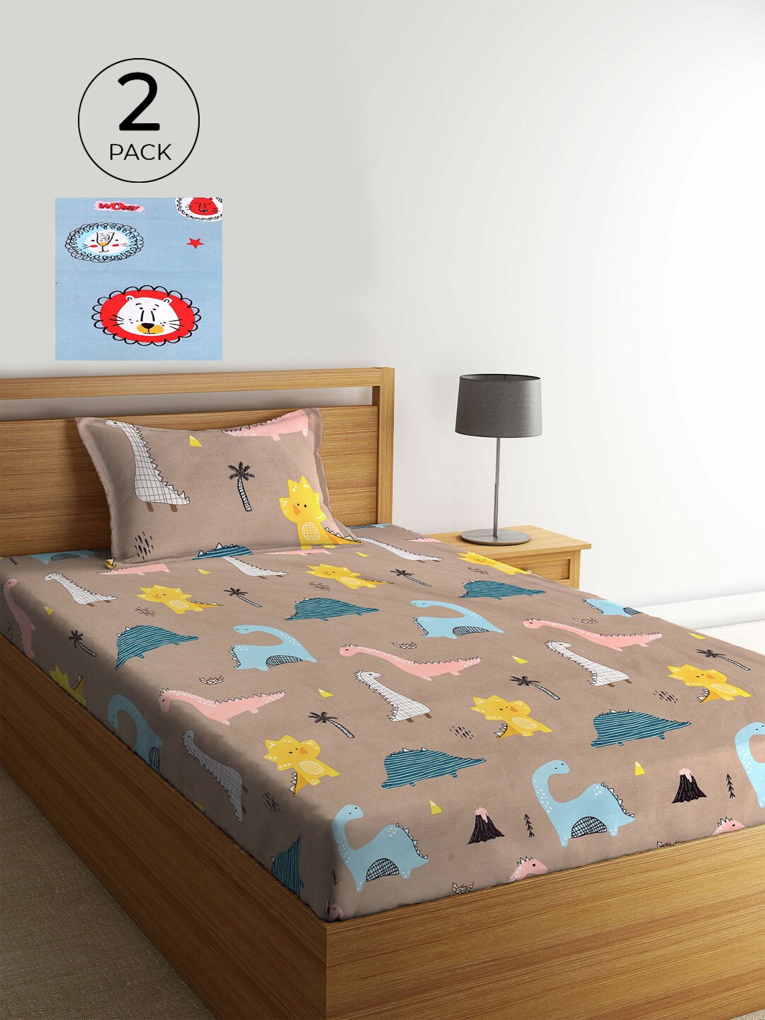 

KLOTTHE Blue & Taupe Graphic 210 TC 2 Single Bedsheet with 2 Pillow Covers