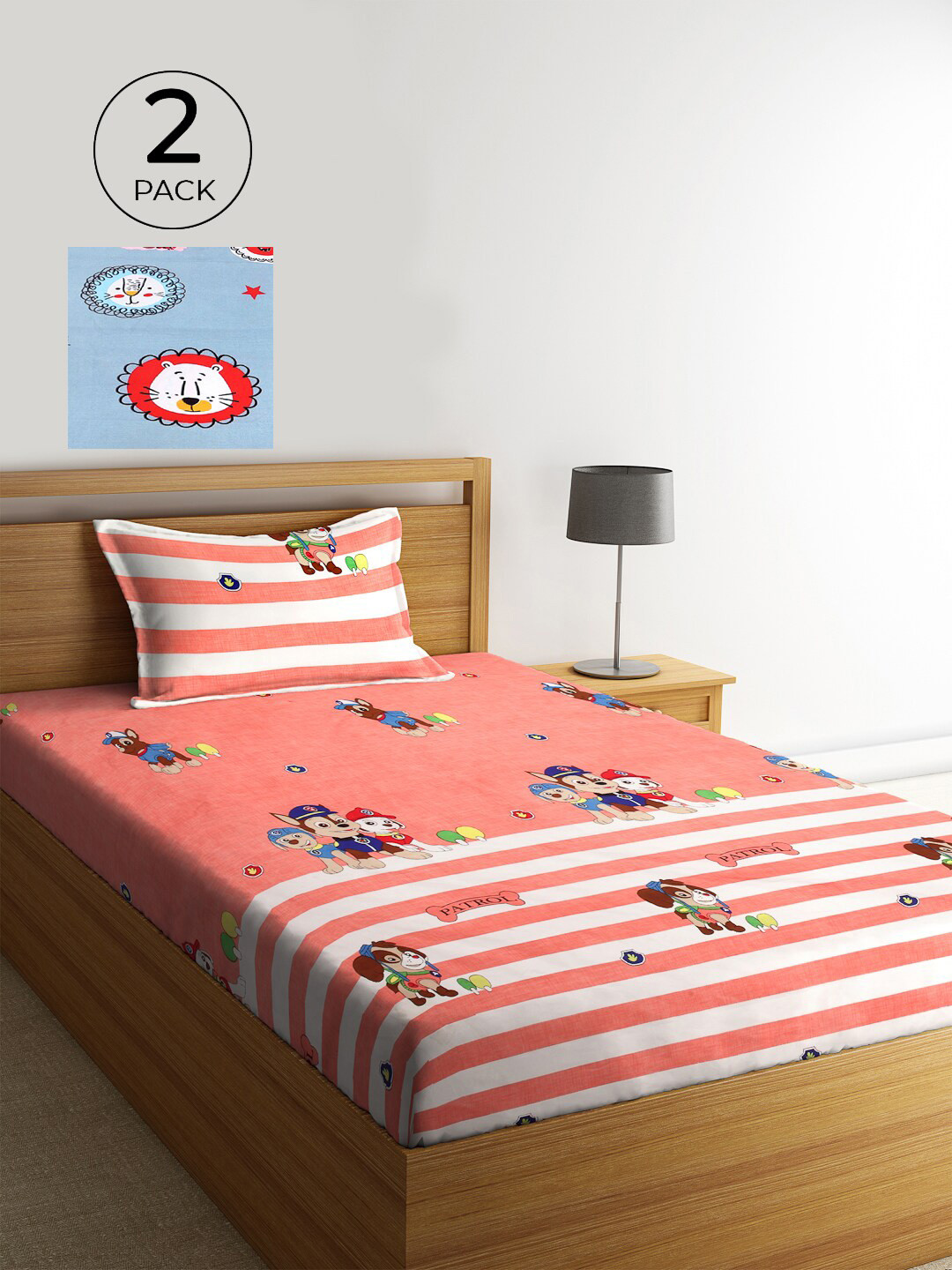 

KLOTTHE White & Pink Cartoon Characters 210 TC 2 Single Bedsheet with 2 Pillow Covers